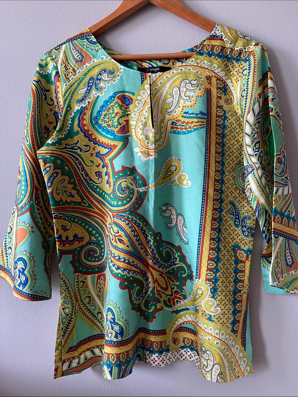 100% Silk Y2K Mint Paisley Tunic Top -